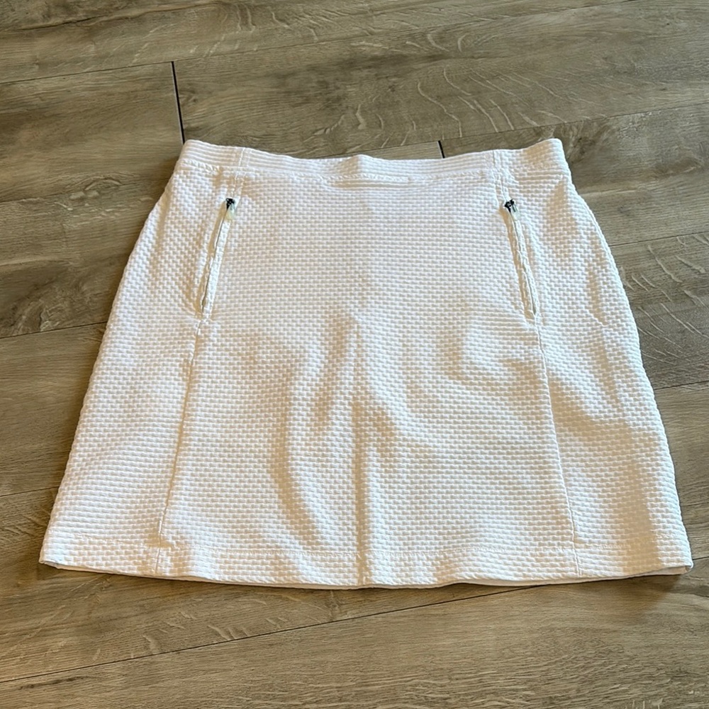 LOPEZ Women’s Athletic Elegant White Textured Skirt Size Small Pockets
